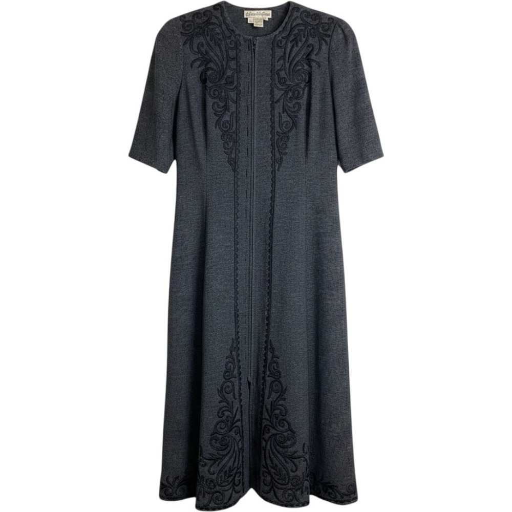Marie St. Claire Duster Coat Women 16 Gray Wool Blend Embroidered Long Cardigan